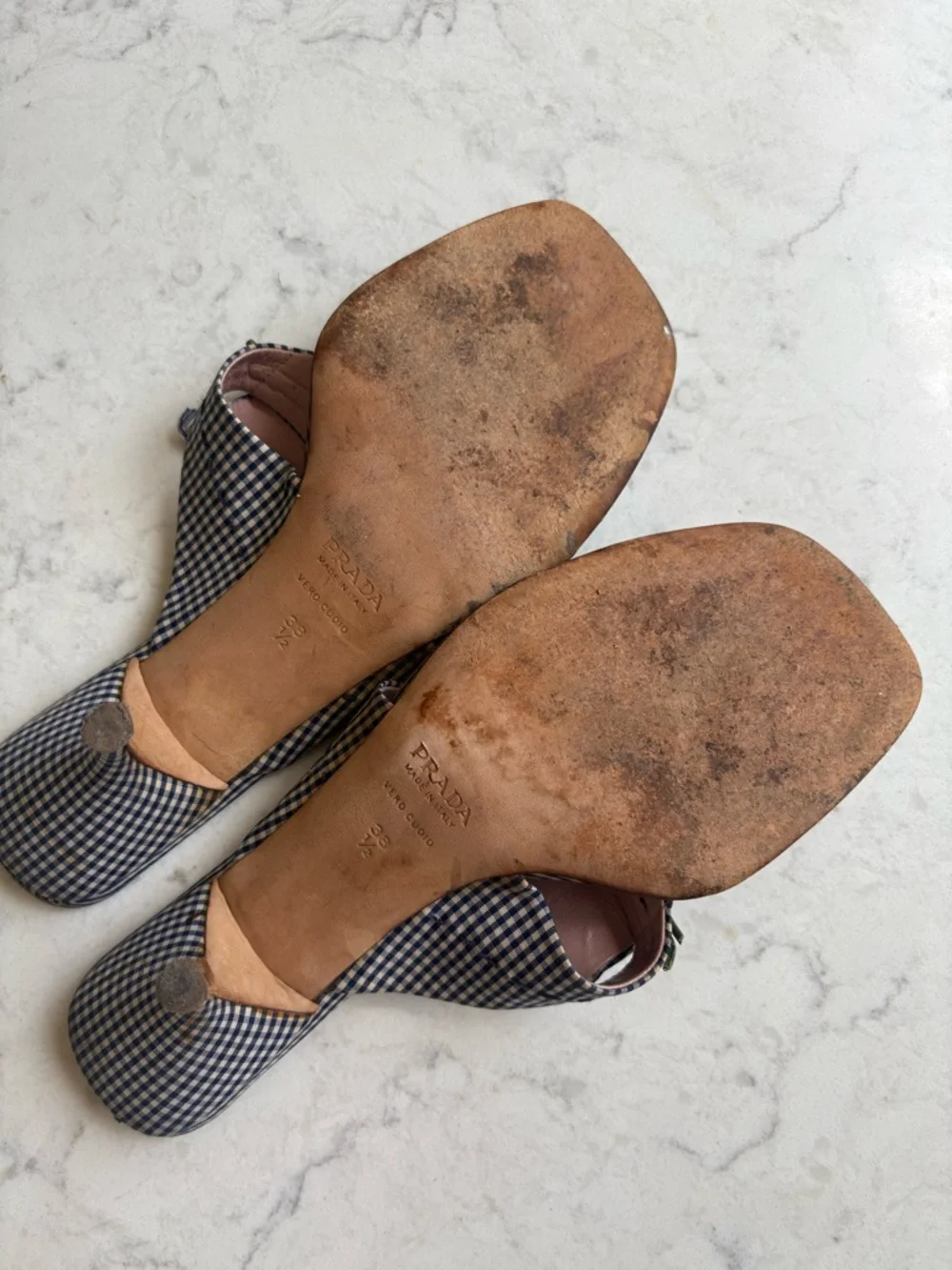 Vintage Prada Embellished Blue Checked Slide Sandals 38.5 - Picture 8 of 13